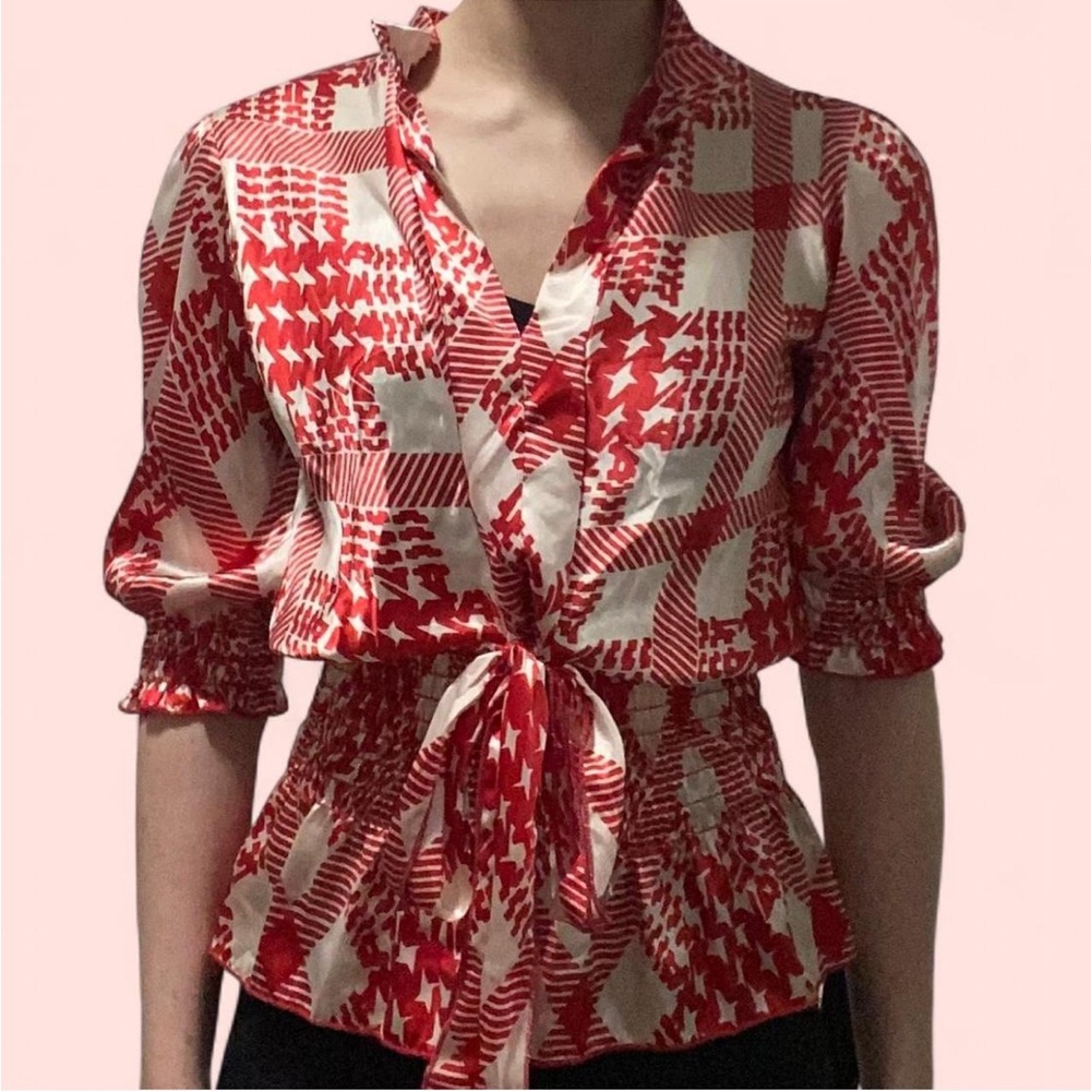 Red and white plaid blouse